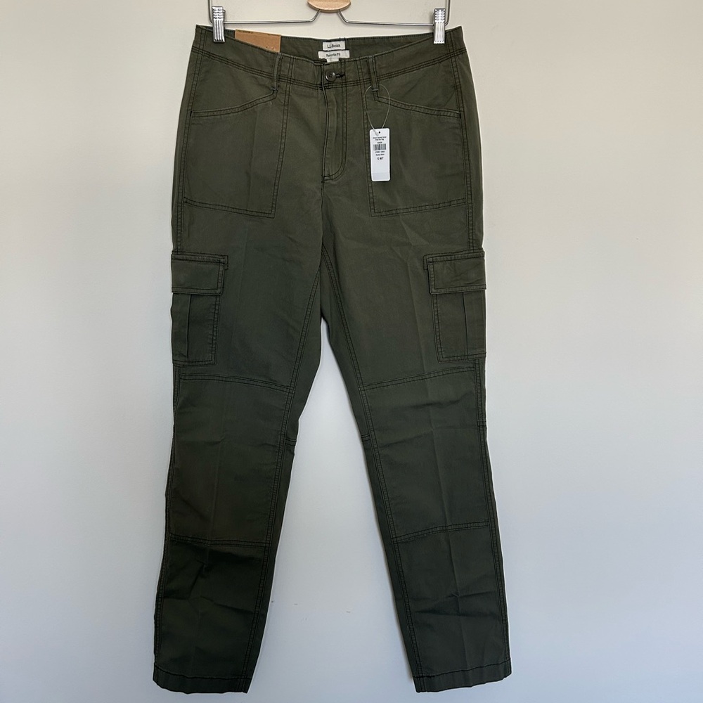 NWT L.L. Bean Stretch Canvas Cargo Pants Dusty Olive‎ Size 10 Medium Tall